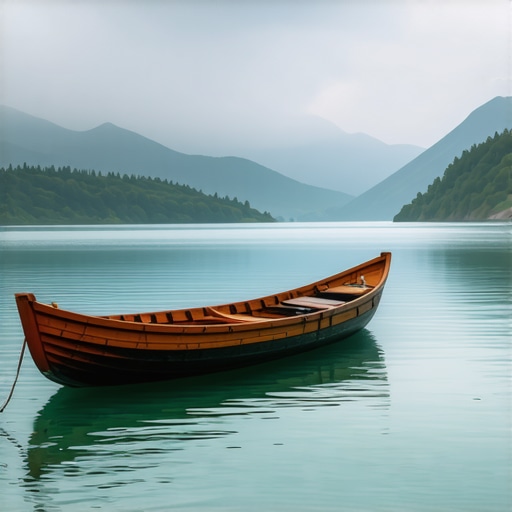 Traditional fishing boat on Drina river at dawn Fishing boat on the Drina river surrounded by fog and mountains