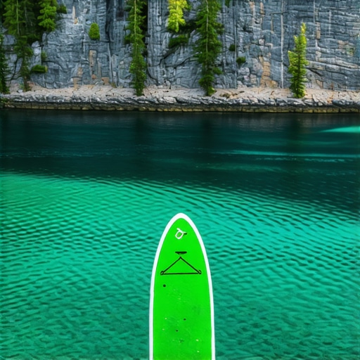 SUP daska na zelenoj vodi Bovanskog jezera ispod stena