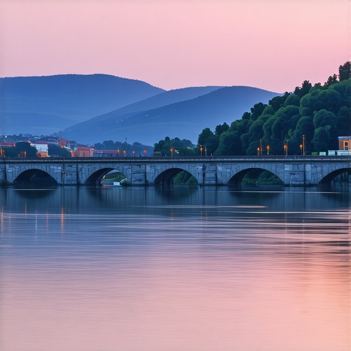 Pogled na most Mehmed Paše Sokolovića na Drini u Višegradu tokom zalaska sunca