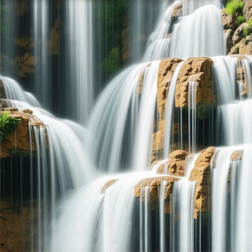 Snažan protok vode na vodopadu Tupavica sa crvenim stenama u proleće