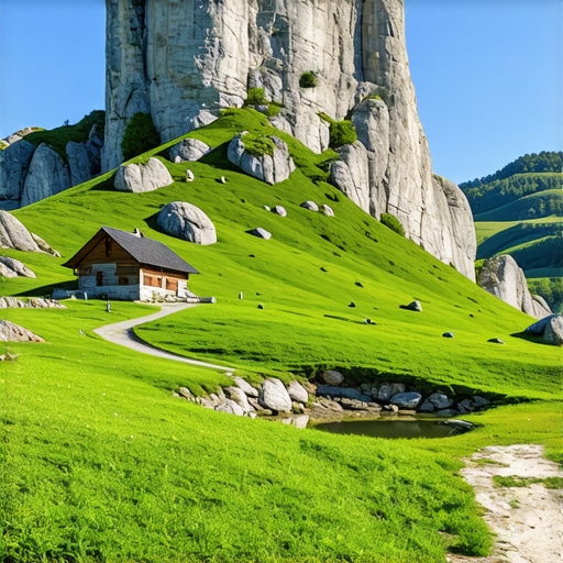 Oštri krečnjački vrh planine Stol sa pogledom na planinarski dom i jezero
