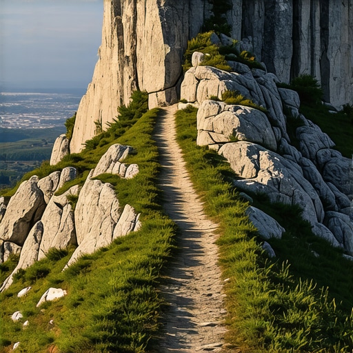 Oštri krečnjački vrh planine Stol i planinarska staza ka vrhu tokom zalaska sunca.