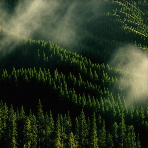 Gusta borova šuma na planini Zlatar pod maglom u jesen
