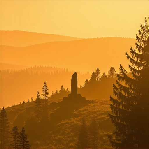 Zlatibor u zoru - mir iznad oblaka Maglovit pejzaž Zlatibora sa spomenikom u daljini tokom izlaska sunca
