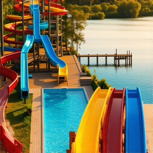 Aqua Park Palić i jezero u sumrak 2026 Pogled na bazene i jezero Palić sa modernim toboganima i starom arhitekturom