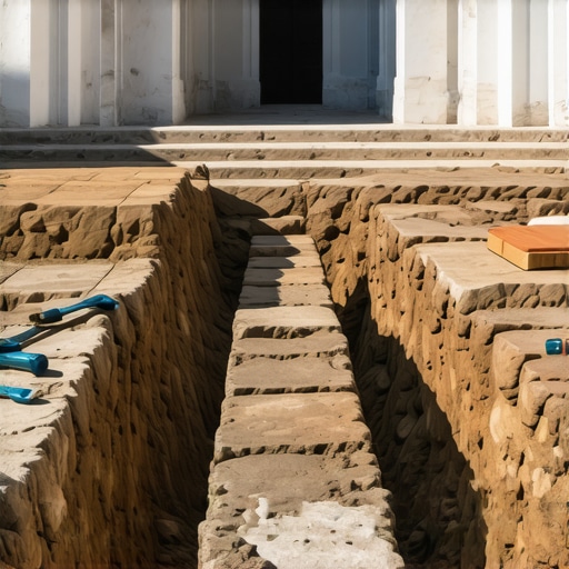 Otvoreni arheološki rovovi pored bele mermerne crkve u manastiru Studenica tokom radova 2026.