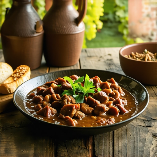Tradicionalna hrana na drvenom stolu na vojvođanskom salašu sa perkeltom i hlebom