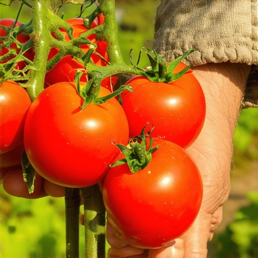 Ruka farmera drži svež organski paradajz direktno sa njive u Srbiji