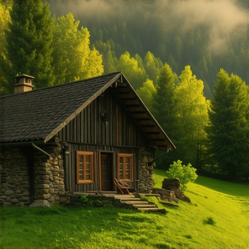 Tradicionalna srpska brvnara okružena maglom i šumom bez struje i buke