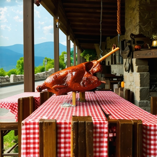 Pečenje na ražnju u tradicionalnoj kafani na planini Kosmaj