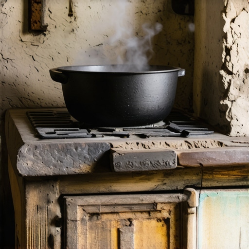 Stari šporet na drva u tradicionalnoj vojvođanskoj kuhinji sa tučanim loncem