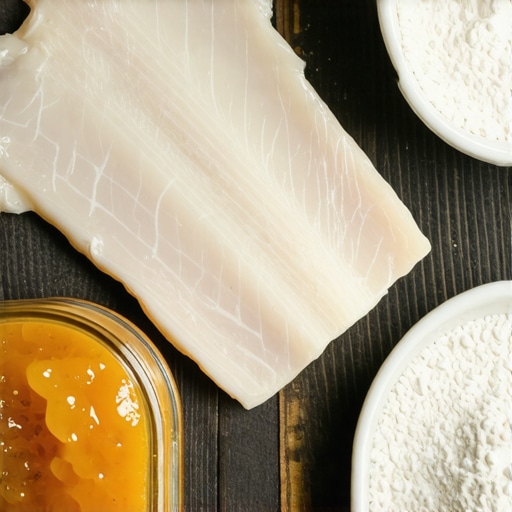 Svinjski sal, džem od kajsija i brašno na drvenom stolu