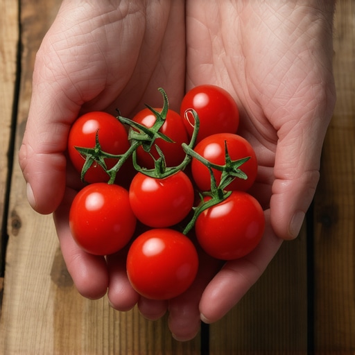 Autentični srpski organski paradajz Ruke seljaka drže organski paradajz