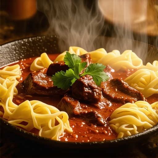 Autentični subotički junetinski perkelt Tradicionalno jelo perkelt sa domaćim testom u subotičkom restoranu