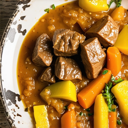 Tradicionalno jelo rinfajš sa kuvanom govedinom i gustim sosom na drvenom stolu