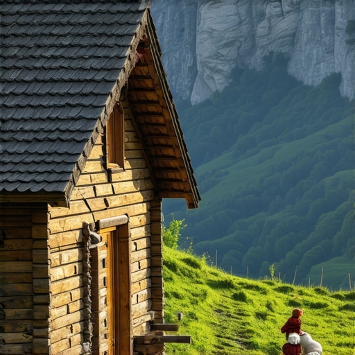 Tradicionalna brvnara i ovce na Sjeničkoj visoravni blizu Uvca