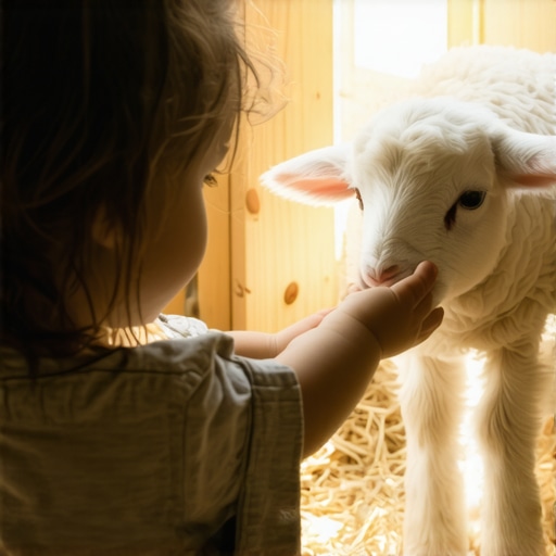 Dete hrani jagnje u autentičnoj srpskoj štali