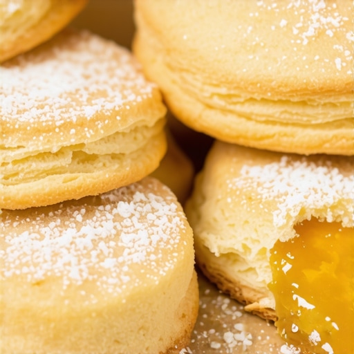 Close-up of traditional vanilice and salčići cookies with powdered sugar and jam on paper