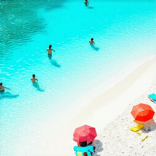 Pogled na kristalno čistu vodu jezera Šljunkara u Beloj Crkvi sa plažom od belog šljunka i šarenim suncobranima.