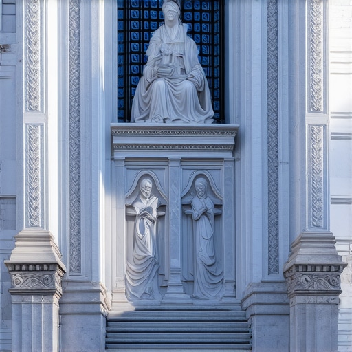 Detalj bele mermerne fasade manastira Studenica na jutarnjem suncu