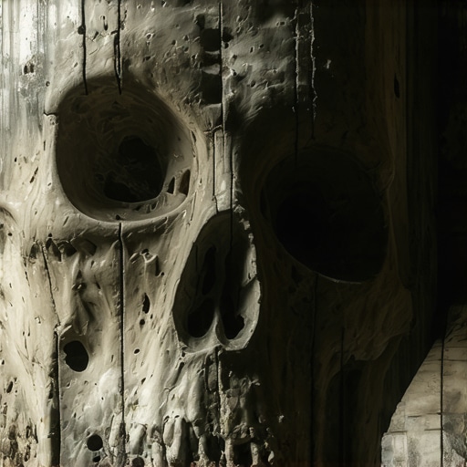 Detaljan prikaz lobanja uzidanih u Ćele Kulu u Nišu pod dramatičnim osvetljenjem