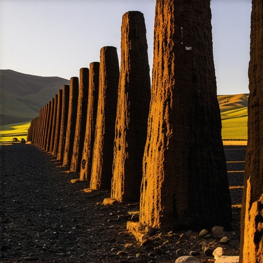 Zemljane kule Đavolja Varoš sa kamenim kapama tokom zalaska sunca