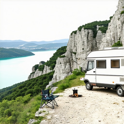 Kamper parkiran na litici iznad Bovanskog jezera na divljoj plaži