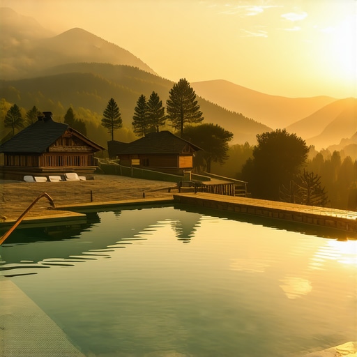 Tradicionalni bazen u srpskom etno selu sa pogledom na planine