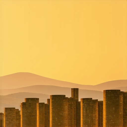 Zidine i kule antičke palate Gamzigrad pod zlatnim svetlom sunca