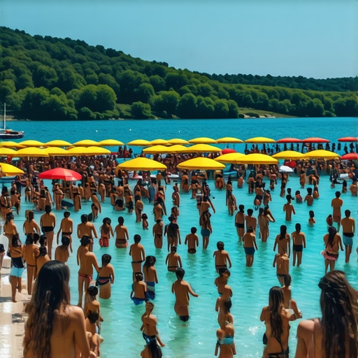 Gužva na Glavnom jezeru u Beloj Crkvi tokom leta sa decom i suncobranima