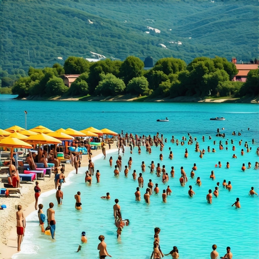 Gužva i suncobrani na Glavnom jezeru u Beloj Crkvi