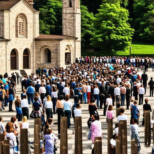 Redovi vernika ispred ulaza u manastir Tumane 2026