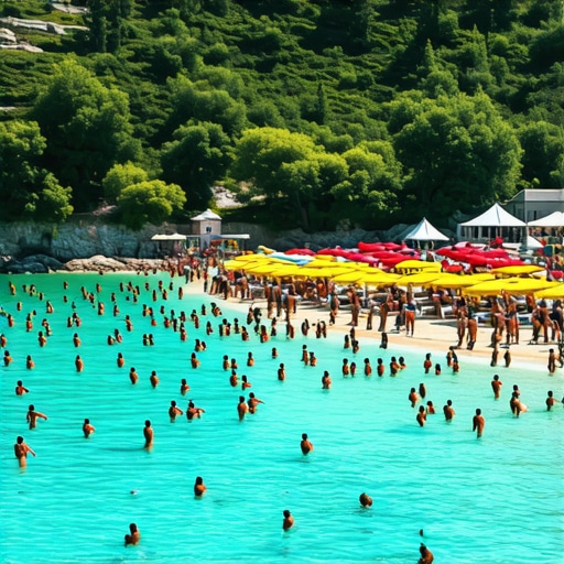 Turisti i suncobrani na obali Glavnog jezera u Beloj Crkvi tokom leta