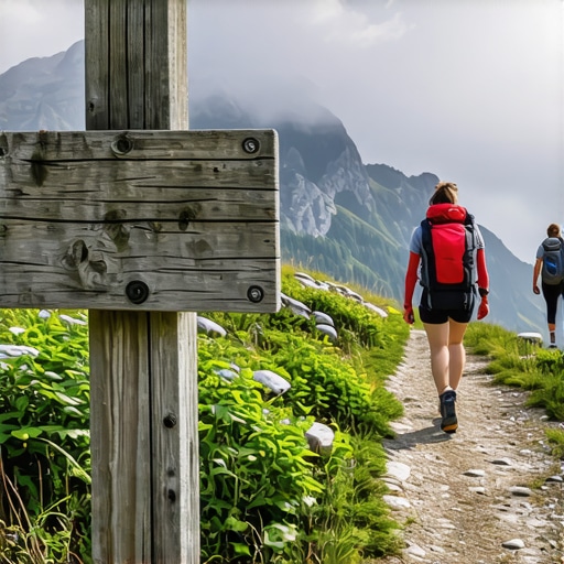 Hiking markers on Divčibare 2026 Weathered wooden hiking sign on a misty mountain trail in Serbia