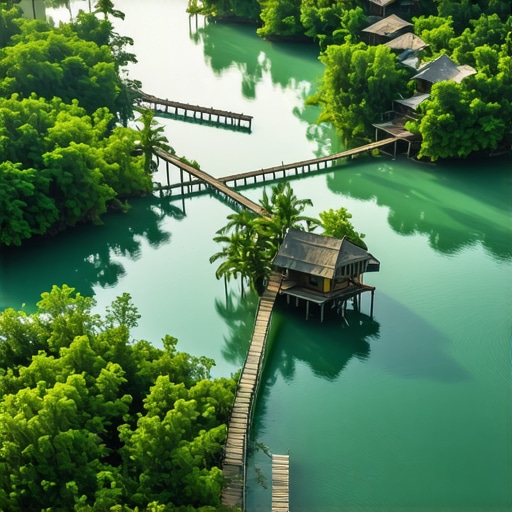 Japodski otoci iz vazduha - srce na Uni Panoramski pogled na drvene mostove i ostrva na reci Uni kod Bihaća