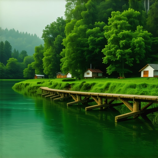 Smaragdna reka Una i drveni mostići na Japodskim otocima u jutarnjoj magli