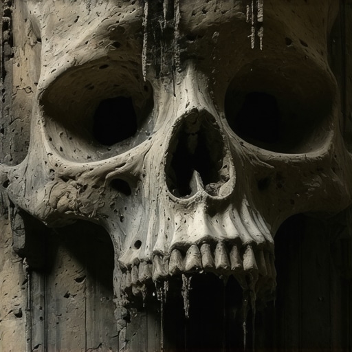 Zid Cele kule sa uzidanim lobanjama srpskih ustanika pod ostrim svetlom