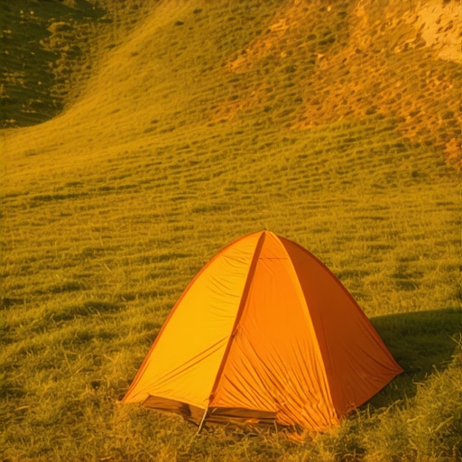 Šator postavljen između dina na Zagajičkim brdima pod zlatnim svetlom zalaska sunca