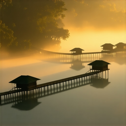 Una reka sa drvenim mostovima i maglom u zoru kod Bihaća