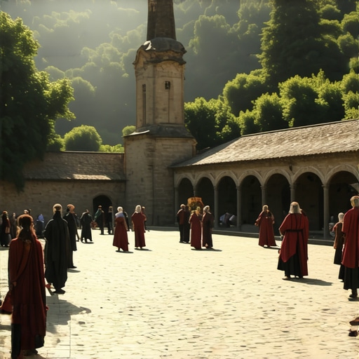 Pogled na manastir Tumane u Srbiji okružen šumom tokom sunčanog dana