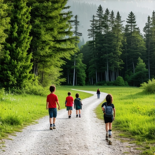 Children hiking on a safe trail in Tara mountain forest