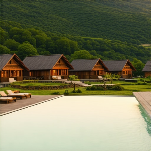 Bazen sa pogledom na srpske planine i drvene vajate u zalazak sunca