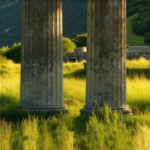 Arheološki lokalitet Caričin Grad sa ostacima vizantijskih stubova u travi