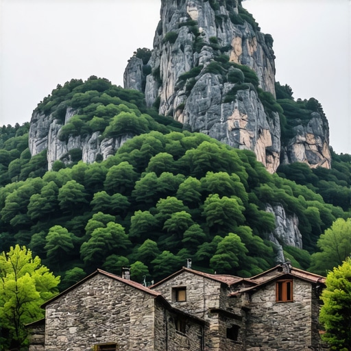 Ostrovica - vulkanski vrh Rudnika Pogled na strmi vrh Ostrovica i autentično seosko domaćinstvo u podnožju