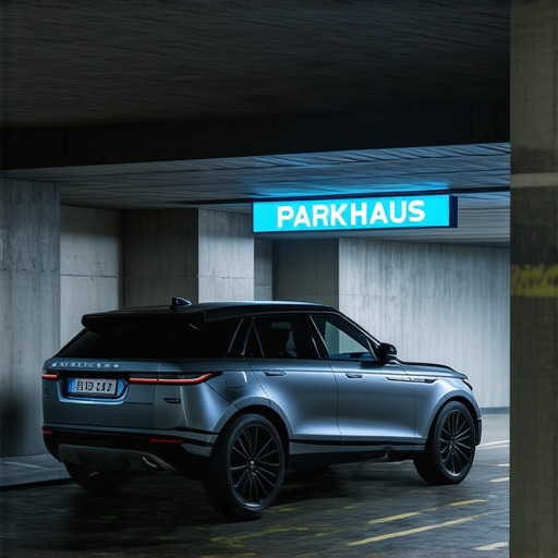 Unutrašnjost nemačke javne garaže sa uskim parking mestima i modernim automobilom