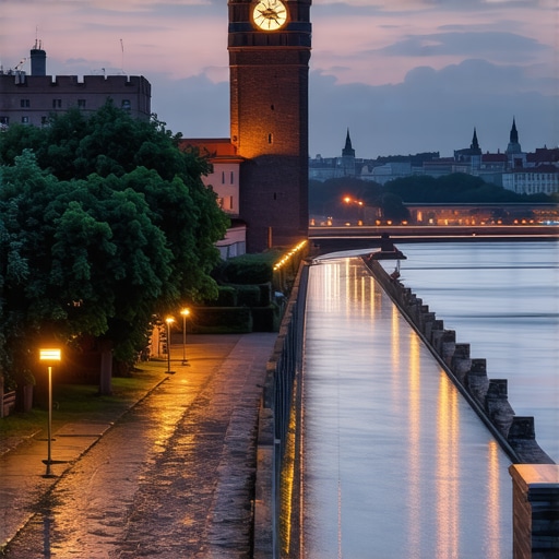 Petrovaradin Fortress at Dusk Petrovaradinska tvrđava i sat kula u sumrak iznad Dunava