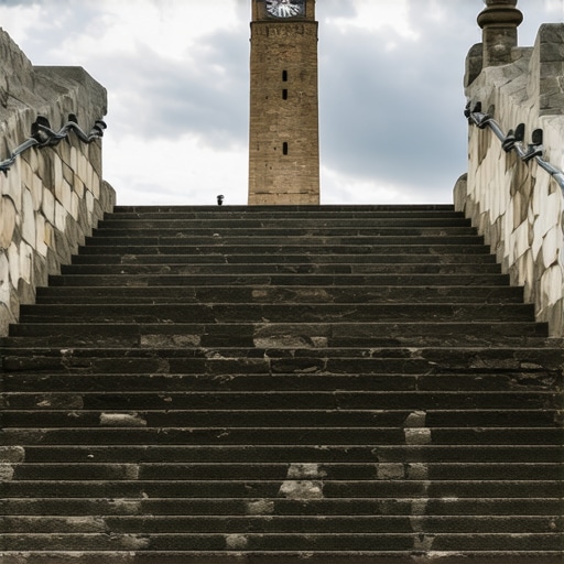 Istrošene kamene stepenice i sat na Petrovaradinskoj tvrđavi