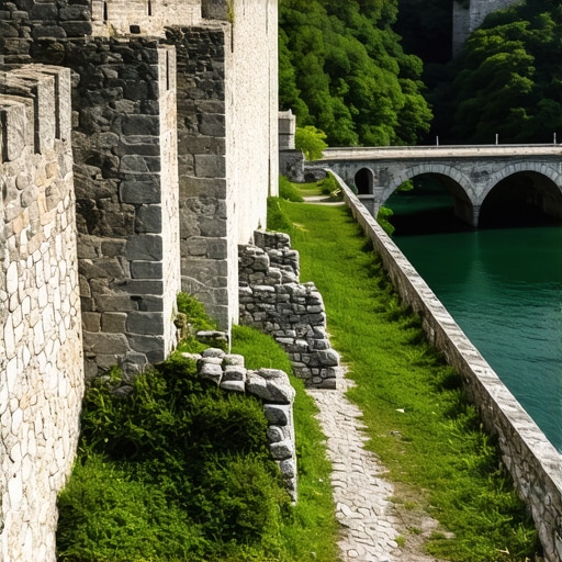 Ruševine starog grada Višegrada sa pogledom na reku Drinu i most