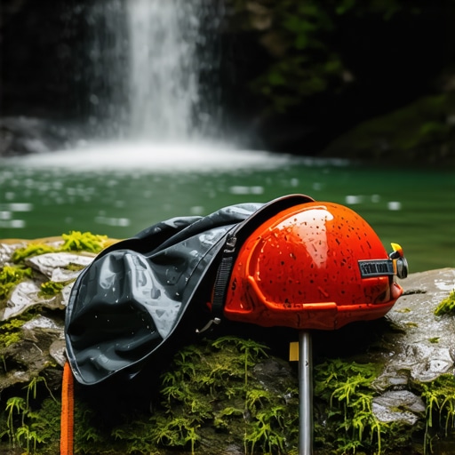 Mokra oprema za kanjoning na steni pored vodopada