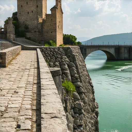 Pogled na ostatke starog grada i reku Drinu u Višegradu